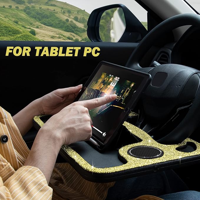 eing Bling Auto Steering Wheel Desk, Laptop,Tablet, Notebook Car Travel Table, Food Eating Hook On Steering Wheel Tray, for Constant Travelers, Fits Most Vehicles Steering Wheels,Yellow