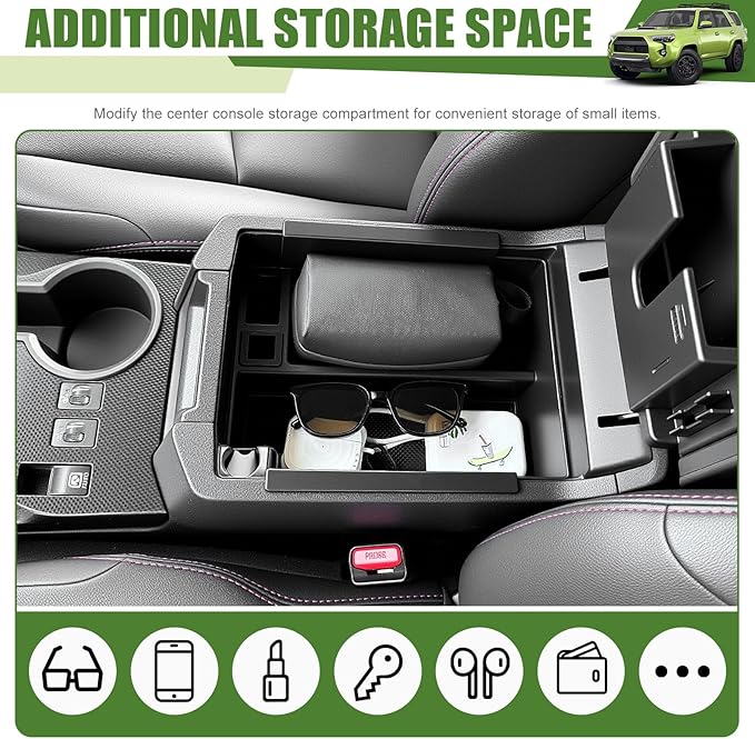 2PCS Center Console Organizer for 2010-2024 Toyota 4Runner Gear Shift Side Tray and Insert Armrest Storage Box for 4 Runner Interior Accessories(2PCS Console Shifter+Armrest Tray/Fit 10-24)