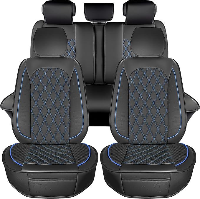 LINGVIDO Car Seat Covers Full Set (5 Seats) - Premium Perforated Nappa Leather, Waterproof Shield, Omni-Adapt Fit SUVs Sedans