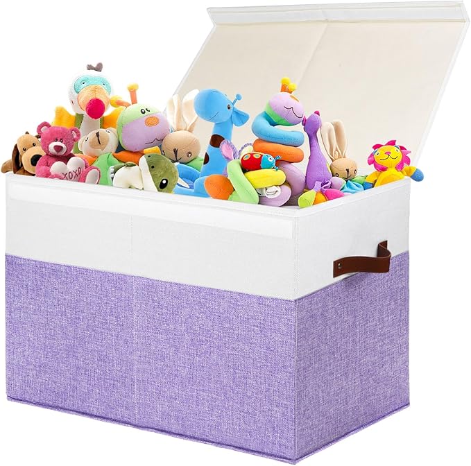 Large Toy Box with Lid, Sturdy Toy Storage Chest Bin Boxes Organizer Basket with Dividers for Toddlers, Kids, Boys, Girls, Nu
