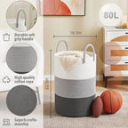 Artfeel Laundry Basket,Woven Cotton Rope Laundry Hamper,80L for Decorative Storage of Dirty Clothes,Toys and Blankets in Bath