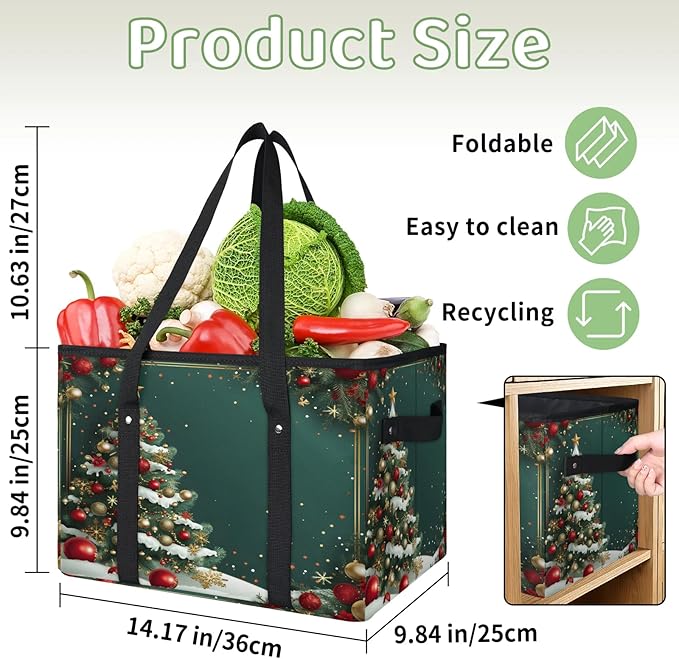 Reusable Grocery Bags Heavy Duty Shopping Bags Foldable Large Tote Bags with Long Handles & Hard Bottom