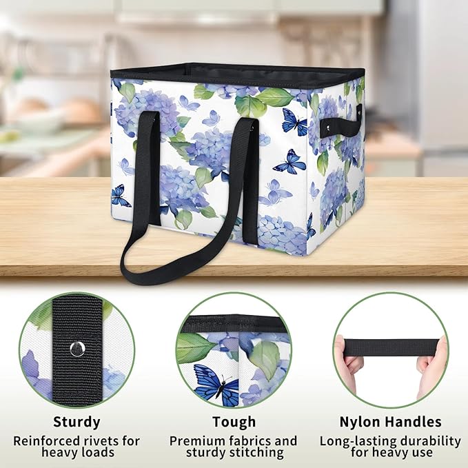 Reusable Grocery Bags Heavy Duty Shopping Bags Foldable Large Tote Bags with Long Handles & Hard Bottom
