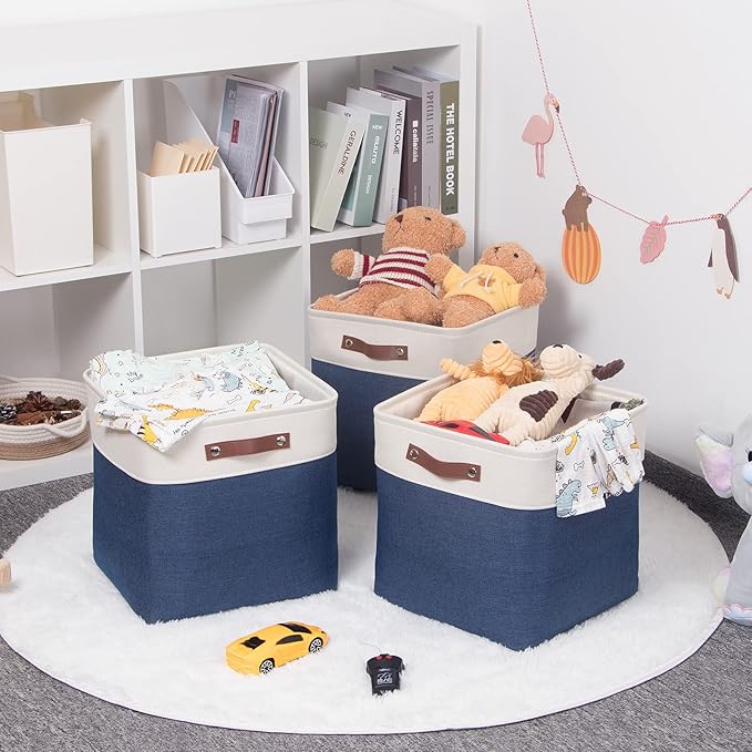 HNZIGE Baskets Fabric Storage Cubes Bins Baskets(3 Pack) Storage Baskets Cube for Shelf, Large Collapsible Organizer Closet B