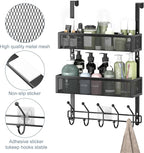 Adjustable Over The Door Hooks Organizer, Door Hanger Coat Rack with 2 Mesh Baskets and 10 Hooks, Back of Door Storage Organi