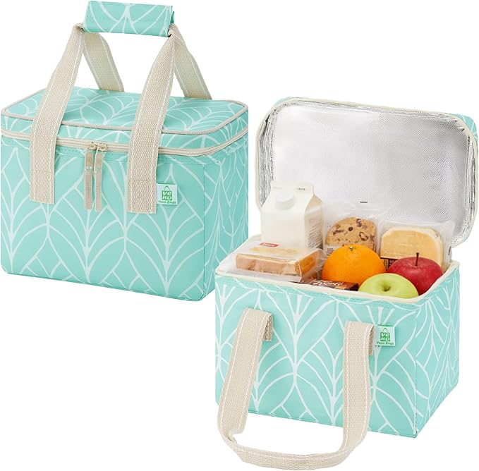 VENO 2 Pack Insulated Lunch Bag Cooler Lunch Box Reusable Grocery Shopping Tote Bag, Durable Handles, Double Zippers, Lid, Collapsible (Evergreen, 2 Pack)