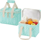 VENO 2 Pack Insulated Lunch Bag Cooler Lunch Box Reusable Grocery Shopping Tote Bag, Durable Handles, Double Zippers, Lid, Collapsible (Evergreen, 2 Pack)