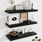 Fun Memories Deep Floating Shelves, 32W x 12D Black Wall Shelves, 32 Long Rustic Wood Wide Storage Shelves for Bedroom, Kitch