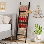Bamboo Towel Rack 6-Tier Blanket Ladder for Living Room, Bedroom, Bathroom Space-Saving Decorative Ladder for Quilts, Towels 