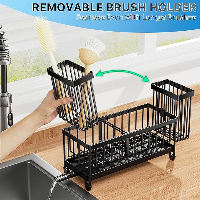 Cisily Sponge Holder for Kitchen Sink, Sink Caddy Organizer with High Brush Holder, Kitchen Countertop Organizers and Storage