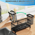 Cisily Sponge Holder for Kitchen Sink, Sink Caddy Organizer with High Brush Holder, Kitchen Countertop Organizers and Storage