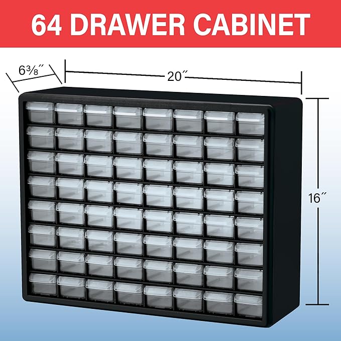 Akro-Mils 64-Drawer Plastic Drawer Storage Cabinet for Garage Organization, Bead Organizer, Building Bricks Storage, Teacher 