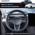 Steering Wheel Cover for Tesla Model 3 (2017-2023) / Model Y (2020-2024),Anti-Slip,Comfortable Grip, Breathable,Customized for Tesla Model 3/Y Accessories,Nappa Black