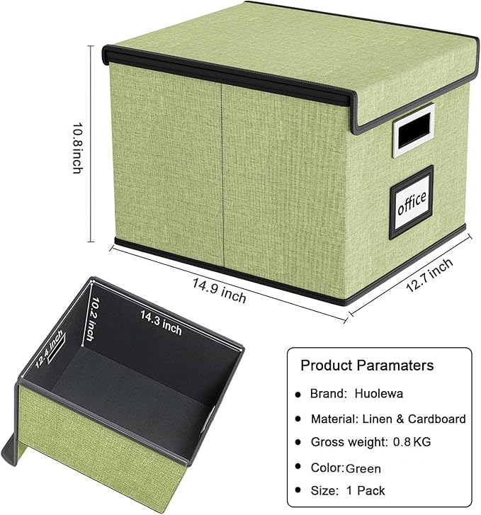 Huolewa File Organizer Box with Lid, Collapsible File Folder Organizer for Office Document Storage, Filing Box with Plastic S