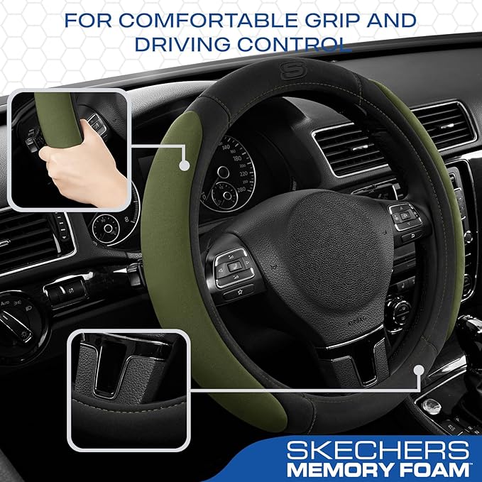Skechers Steering Wheel Cover, Memory Foam Car Steering Wheel Cover,14.5-15inch Anti-Slip Safety Comfortable Desgin, Universa