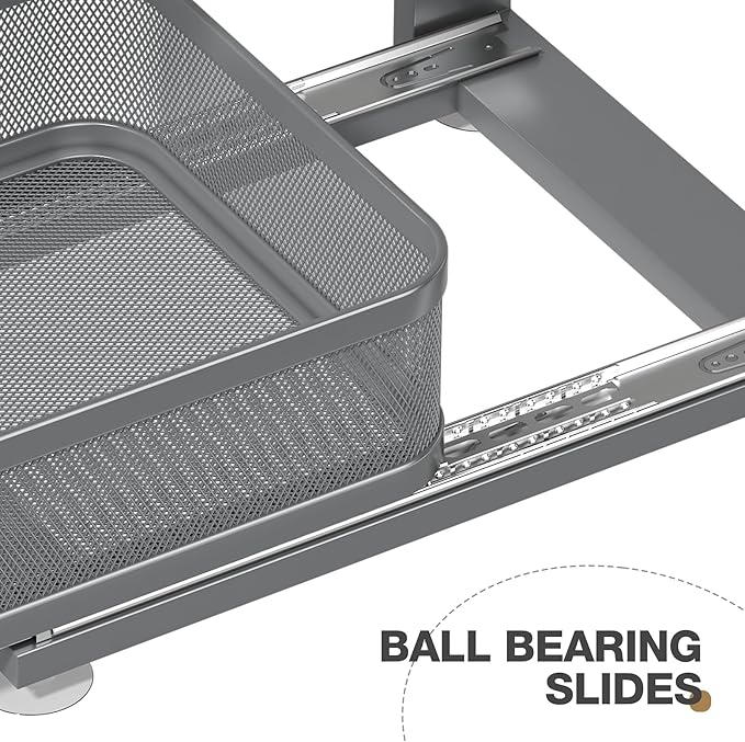 2 Pack 18.5IN-Depth Under Sink Organizer With Next-Gen Ball-Bearing Slides,2-Tier Precision Mesh Pull Out Cabinet Storage for