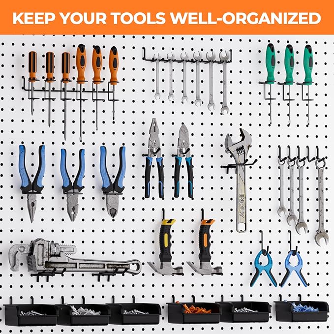 INCLY 220PCS Extra Thick 1/4" Pegboard Accessories Organizer Kit, Heavy Duty Black Pegboard Hooks with Bins and Peg Lock, Peg