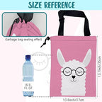Car Garbage Bag Cute White Alpaca in Glasses Drawstring Car Trash Bag Hanging for Back Seat with Adjustable Buckle Canvas Vehicle Trash Can Easy-to-Install