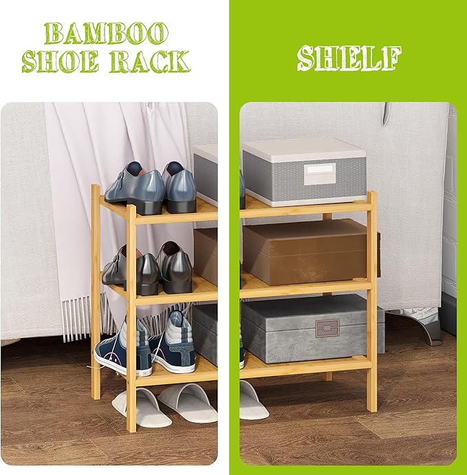 BMOSU 3-Tier Bamboo Small Shoe Rack Premium Stackable Shoe Shelf Storage Organizer for Hallway Closet Living Room Entryway Or