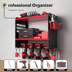 Spampur Power Tool Organizer Wall Mount with Charging Station, Tool Battery Holder with 4 Outlet Power Strip, 15 Min Assembly