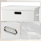 Graciadeco Large 17" 36 Quart Collapsible Stackable Storage Bins with Lids, 3 Packs White Linen Fabric Closet Boxes with Lids