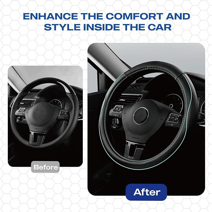 Skechers Memory Foam Steering Wheel Cover,Piping Microfiber Leather Steering Wheel Cover Sporty Universal Fit 14" 1/2-15" Car