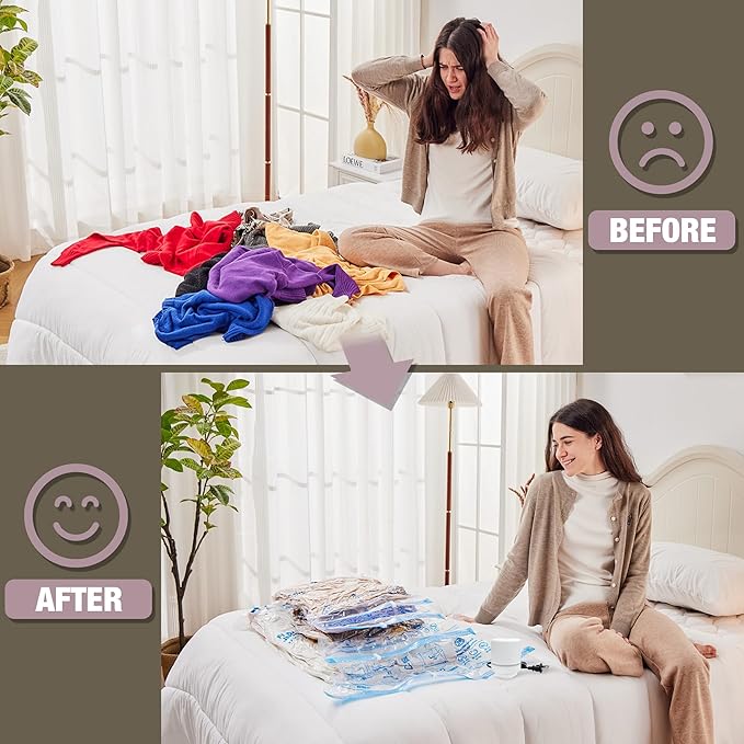 HIBAG Vacuum Storage Bags with Electric Pump, Vacuum Seal Bags for Clothing, Pillows, Blanket Bedding Comforters, 10 pack Jum