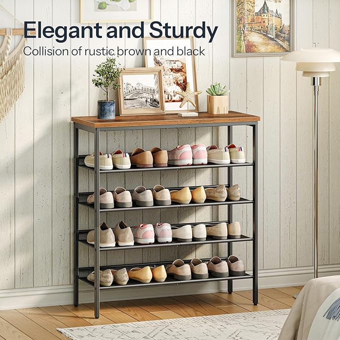 HOOBRO Shoe Rack for Entryway, 5-Tier Shoe Organizer with Adjustable Mesh Shelves, 16-20 Pairs of Shoes, Spacious Floor Mount