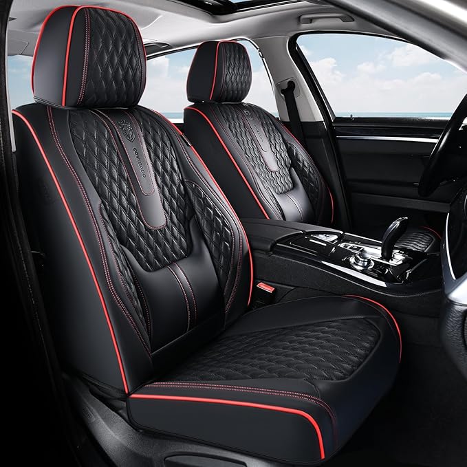 Coverado Front Seat Covers, Car Seat Covers Front Seats, Nappa Leather Seat Covers for Cars, Waterproof Seat Covers with Lumb