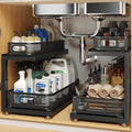 2-Pack 18.5 IN Depth Under Sink Organizer With Next-Gen Ball-Bearing Slides,Sophisticated Mesh 2-Tier Pull Out Shelf for Kitc