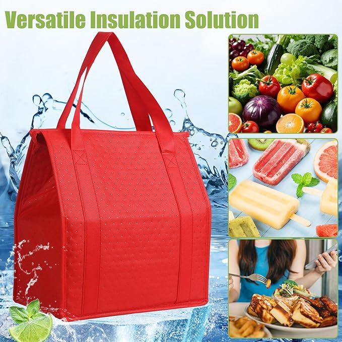 20 Pcs Insulated Shopping Bags for Groceries with Zipper & Handles, Large Foldable Cooler Bags for Hot & Cold Food