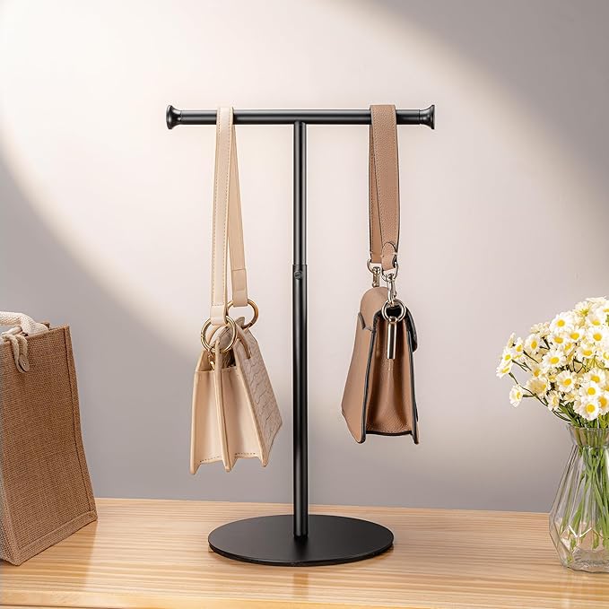 niffgaff T Bar Purse Display Stand Tabletop: Adjustable Height Handbag Holder, Countertop Hanging Rack for Long Necklace Scar