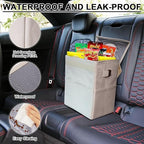 Car Trash Can Bin with Lid - Collapsible Car Garbage Can with Storage Pockets-Beige Mini Leakproof Vehicle Trash Bag-Small Automotive Organizers and Storage for Back/Front Seat SUV Truck Accessories