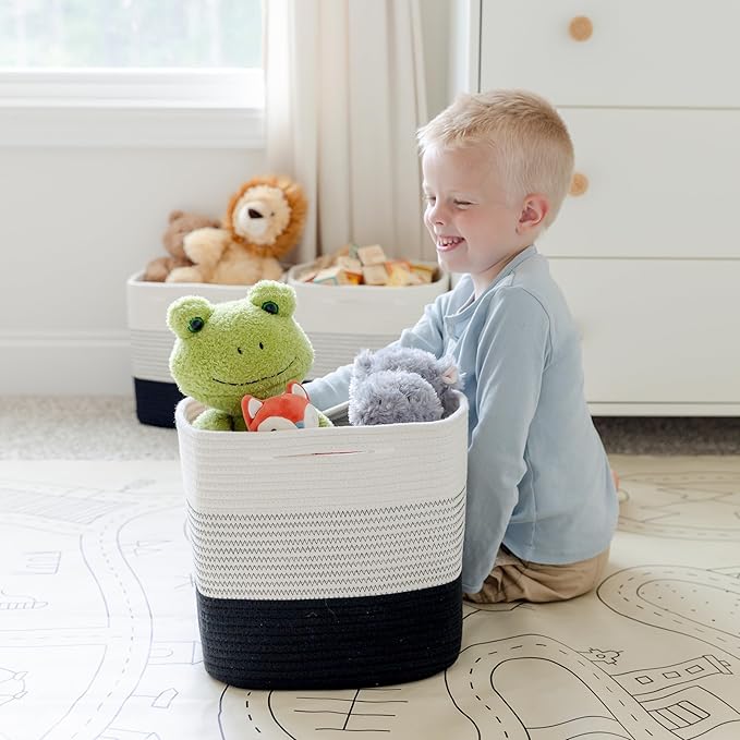 NaturalCozy Storage Cubes 11 Inch Cotton Rope Woven Baskets for Organizing, 3-Pack | Cube Storage Bin | Square Storage Basket