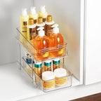 Masirs 2-Tier Clear Pull-Out Drawer Organizer - Sleek, Compact & Sturdy Makeup and Closet Organizer - Easy Assembly Kitchen S