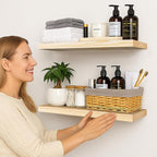 BGMG Wood Floating Shelves 24 inch, Wide Rustic Wooden Wall Shelves for Bathroom Living Room Bedroom Kitchen Farmhouse Set of