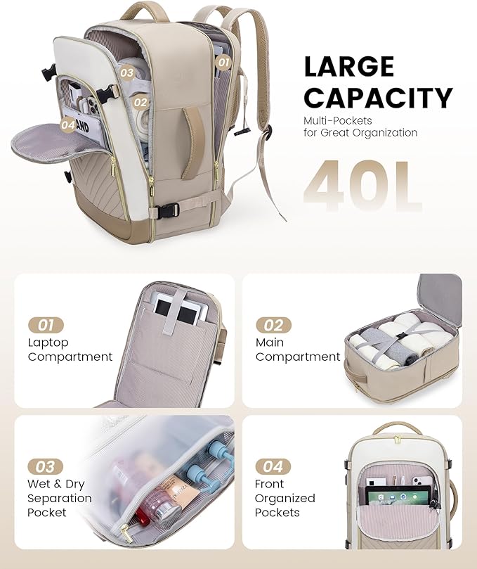 LOVEVOOK Large Travel Backpack for Women, TSA Carry on Backpack for Airplanes, 40L Personal Item Travel Bag for Women fits 17