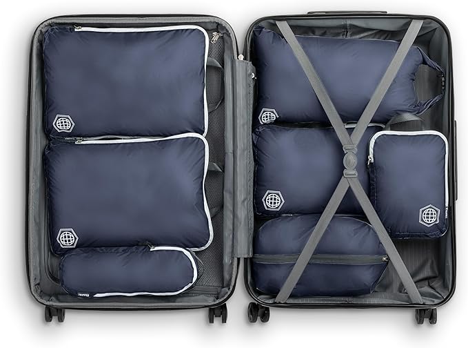 TRIPPED XL Compression Packing Cubes — 7-Piece Set for Checked Luggage | Extra-Large (15.7"×11"×4") + Large + Small + Tube + 