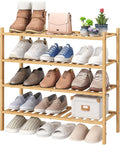 viewcare 4-Tier Bamboo Shoe Rack for Entryway, Stackable | Foldable | Natural, Shoe Organizer for Hallway Closet, Free Standi