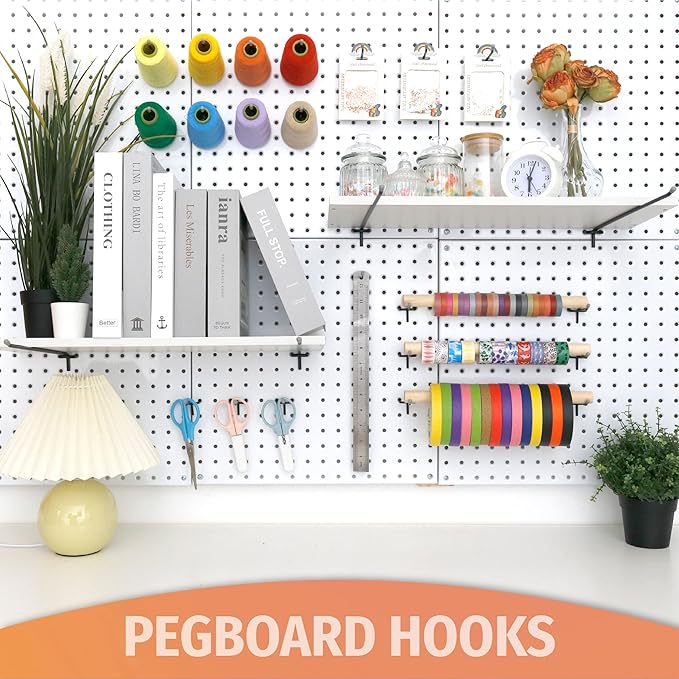 HUHOLE 25 Pack Black Pegboard Hooks 12 Inch – Heavy Duty Metal L-Hooks for 1/4" Peg Board – Garage Tool Organizer, Retail Dis