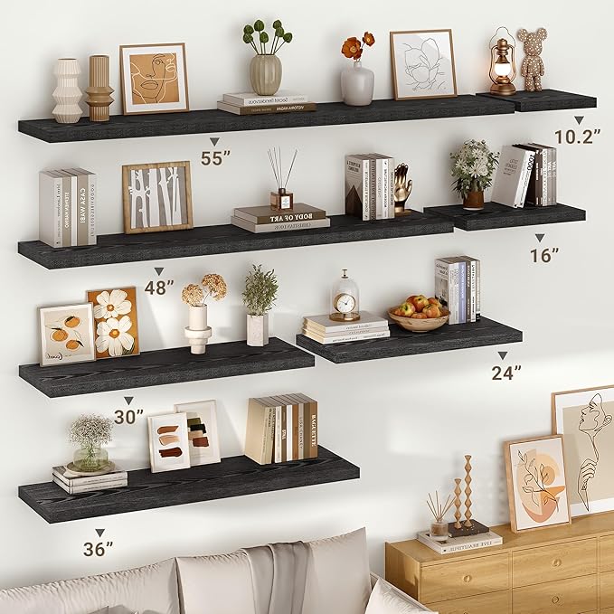 Vivelove 55 Inches Floating Shelves Wall Mounted, 10" Deep Wall Shelves for Bedroom, Bathroom, Living Room, Kitchen, Office, 