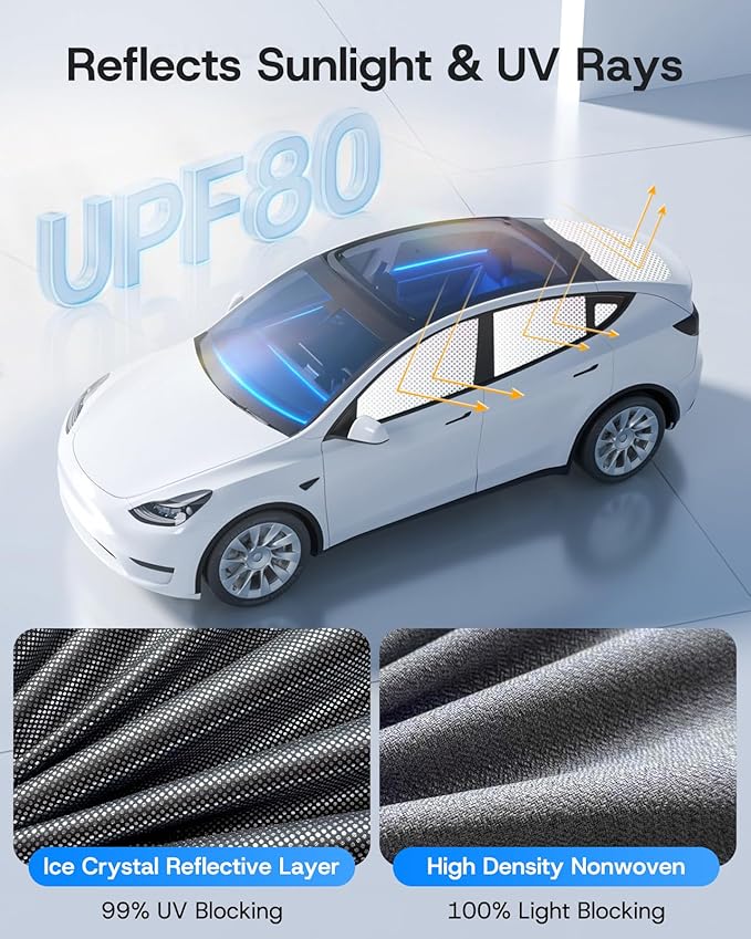 Upgrade Side Window Sunshade for Tesla Model Y (Juniper) 2020-2026 [100% Sun Blockage & Plush Cotton-Linen Fabric] Perfect Camping & Privacy Shade Set for Tesla Model Y Accessories 7Pcs