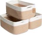 NaturalCozy 13.5”x8.5”x5.5” Storage Baskets for Shelves 3 Pack | Cotton Rope Woven Small Baskets for Organizing | Small Stora