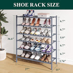 Smiry Bamboo Shoe Rack for Closet, 6 Tier Wooden Stackable Shoe Organizer, Free Standing Shoes Storage Shelf for Entryway, Fr