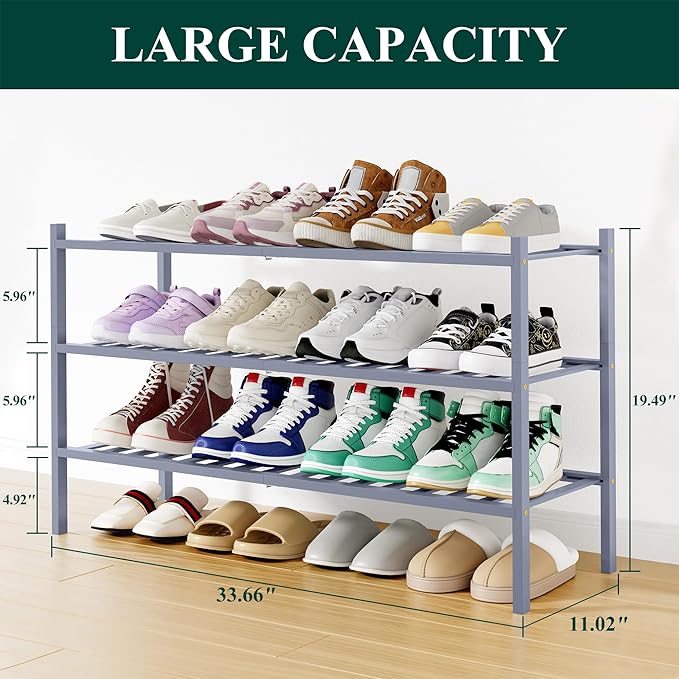 Smiry Shoe Rack, 3 Tier Long Bamboo Shoe Organizer, Stackable Free Standing Wooden Shoe Storage Shelf for Closet, Entryway, F
