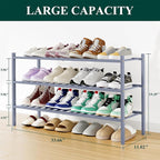 Smiry Shoe Rack, 3 Tier Long Bamboo Shoe Organizer, Stackable Free Standing Wooden Shoe Storage Shelf for Closet, Entryway, F