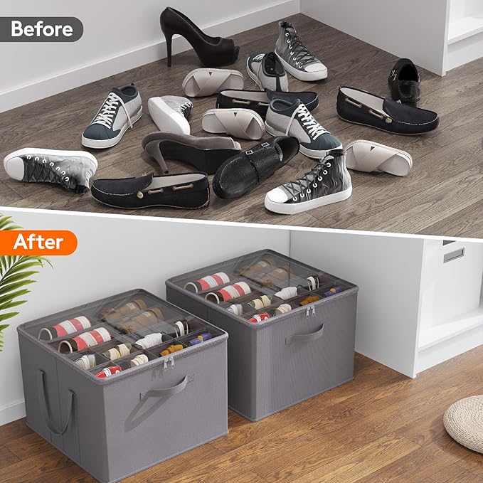 Lifewit Shoe Storage Organizer for Closet, Fabric Large Shoe Box Storage Containers with Clear Cover, Foldable Bins for Boots