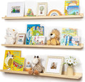 Picture Ledge Shelf for Wall, 48 inches Solid Pine Wood Nursery Book Shelves 3 Packs, Floating Ledge Shelves for Kids' Room B