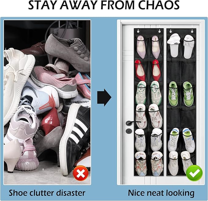 MISSLO Over The Door Shoe Organizer 12 Large Mesh Pockets Hanging Narrow Closet Door, Black, 2 Pack
