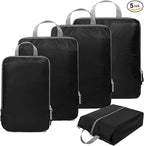 BAGAIL 5 Set Ultralight Compression Packing Cubes Travel Accessories Expandable Packing Organizers(Black)